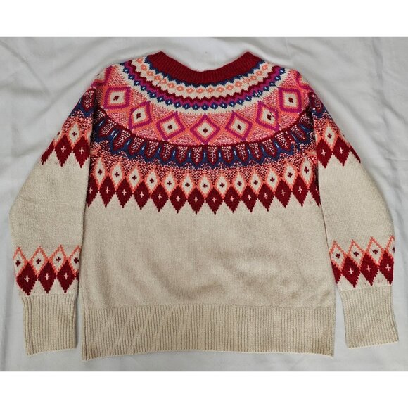 St. John's Bay Women's Beige Red Fair Isle Knit Pullover Sweater Size Medium - Picture 5 of 11